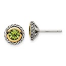 Sterling Silver w/14k Accent Peridot Post Earrings