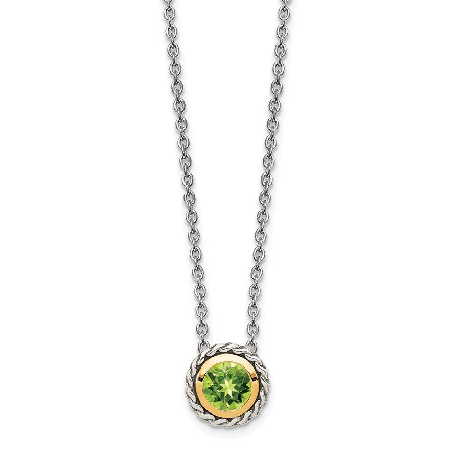 Sterling Silver w/ 14K Accent Peridot Slide - 18 in.