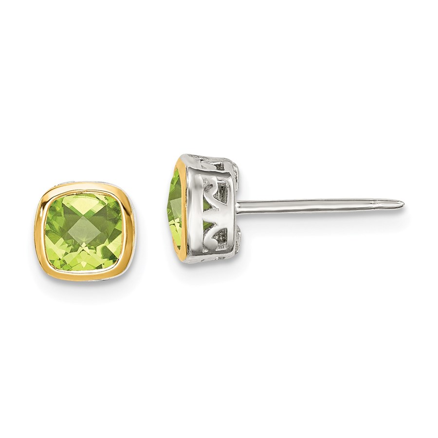 Sterling Silver w/14k Accent Peridot Square Stud Earrings
