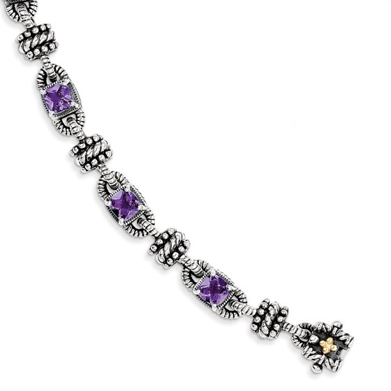 Sterling Silver w/14k Amethyst Antiqued Bracelet Sterling Silver w/14k Amethyst Antiqued Bracelet
