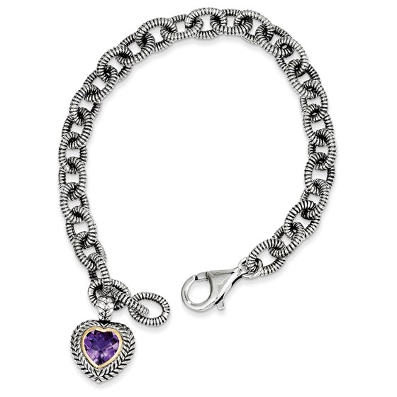 Sterling Silver w/14k Amethyst Heart Link Bracelet Sterling Silver w/14k Amethyst Heart Link Bracelet