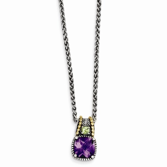 Sterling Silver w/14k Amethyst & Peridot Necklace Sterling Silver w/14k Amethyst & Peridot Necklace