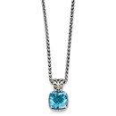 Sterling Silver w/14k Blue Square Topaz Necklace
