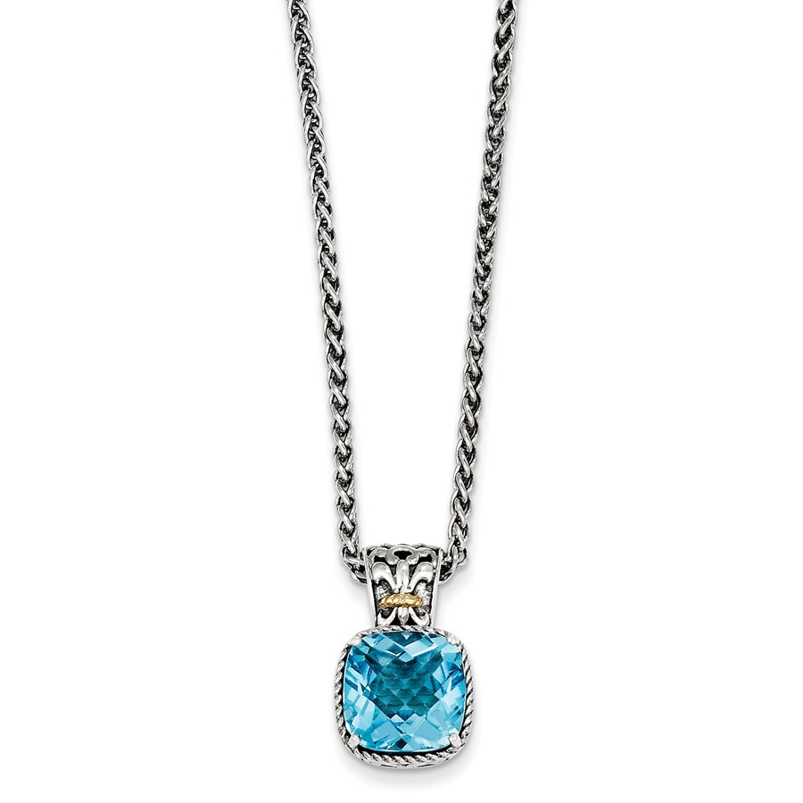 Sterling Silver w/14k Blue Square Topaz Necklace