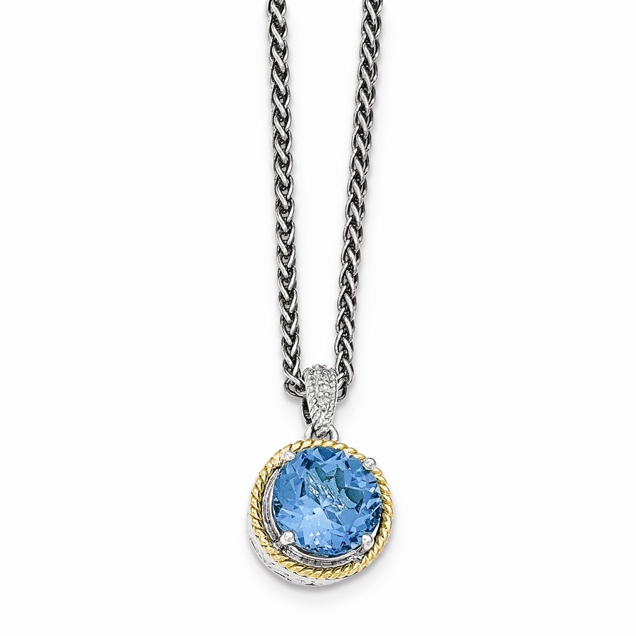 Sterling Silver w/14k Blue Topaz Necklace (20 mm)