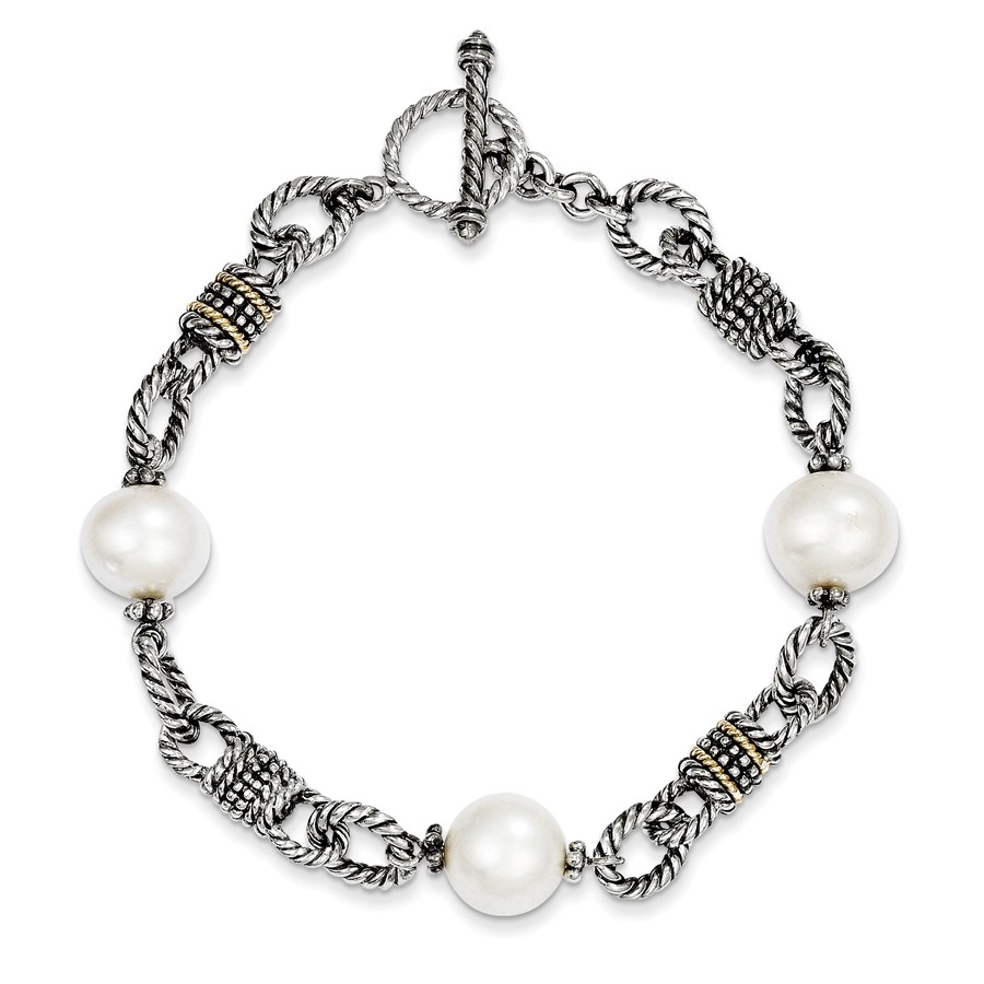 Sterling Silver w/14k Cultured Pearl Bracelet