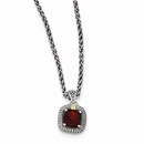 Sterling Silver w/14k Garnet Necklace (Square)