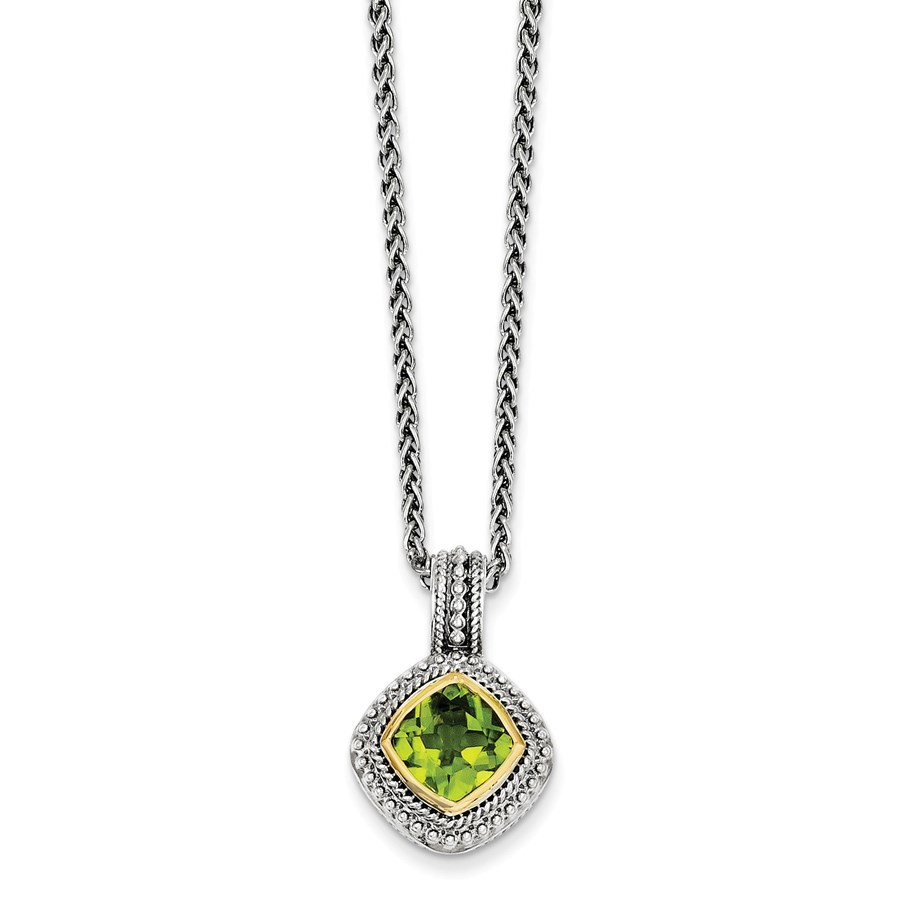 Sterling Silver w/14k Gold & Peridot Necklace