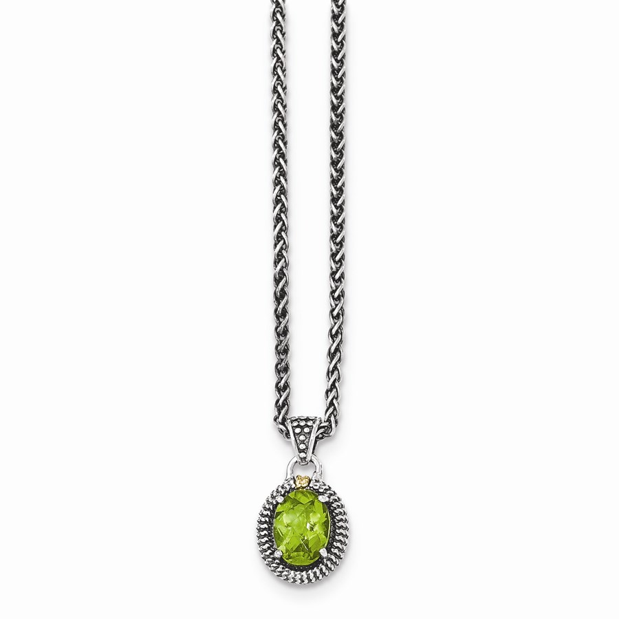 Sterling Silver w/14k Peridot Oval Necklace