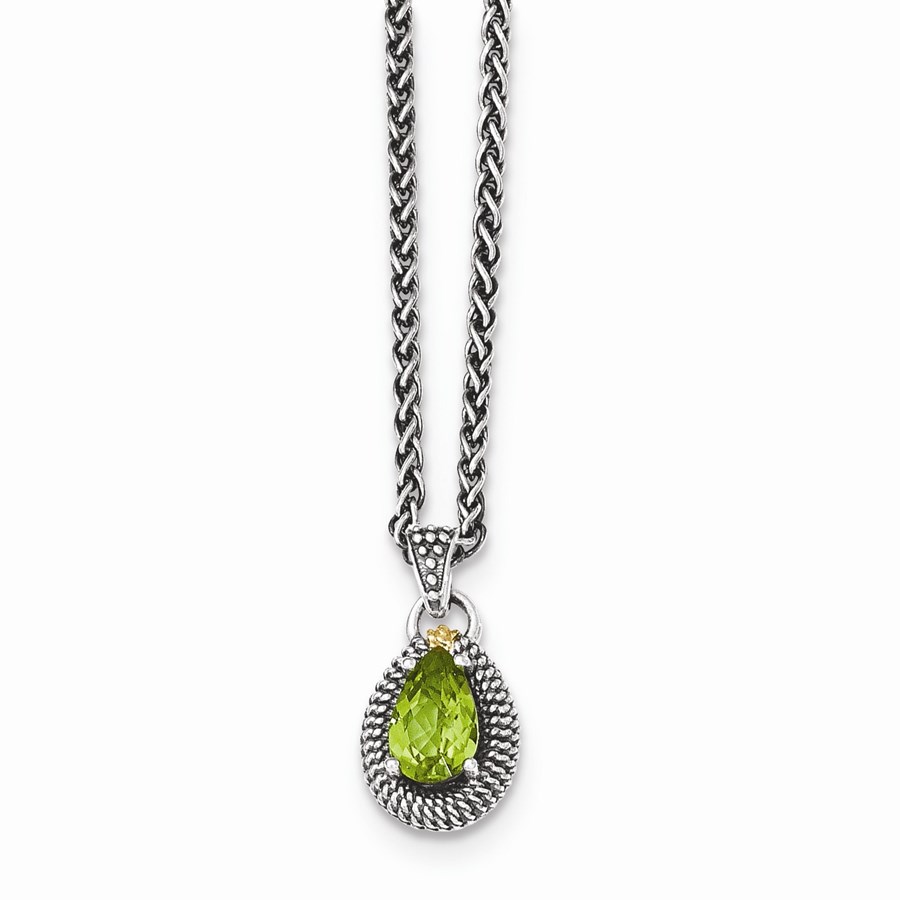 Sterling Silver w/14k Peridot Pear Shaped Necklace