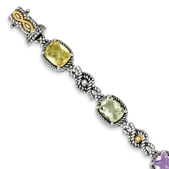 Sterling Silver w/14k Pink/Green/Lemon Quartz Bracelet Sterling Silver w/14k Pink/Green/Lemon Quartz Bracelet