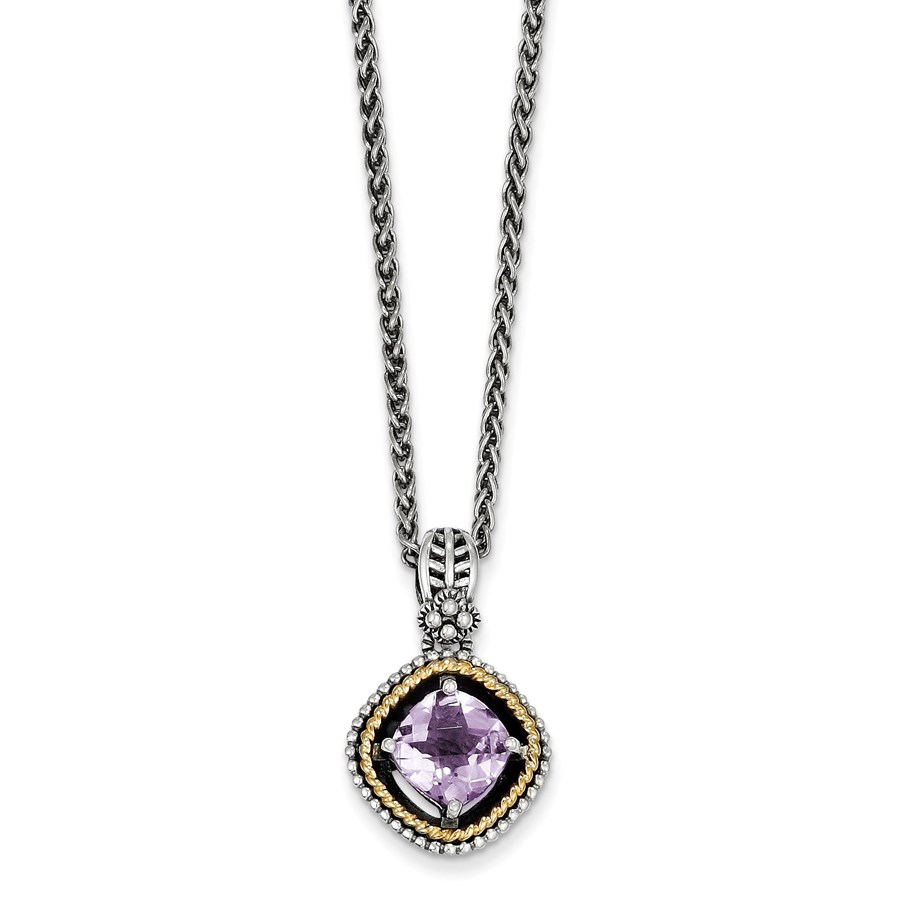 Sterling Silver w/14k Pink Quartz Necklace