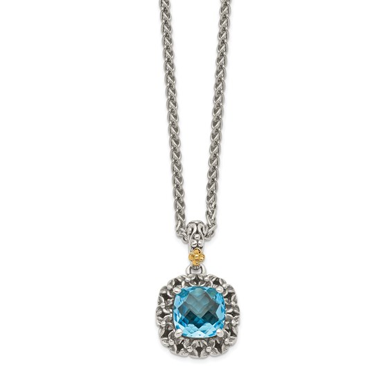 Sterling Silver w/ 14k Polished Blue Topaz Necklace - 18 in.