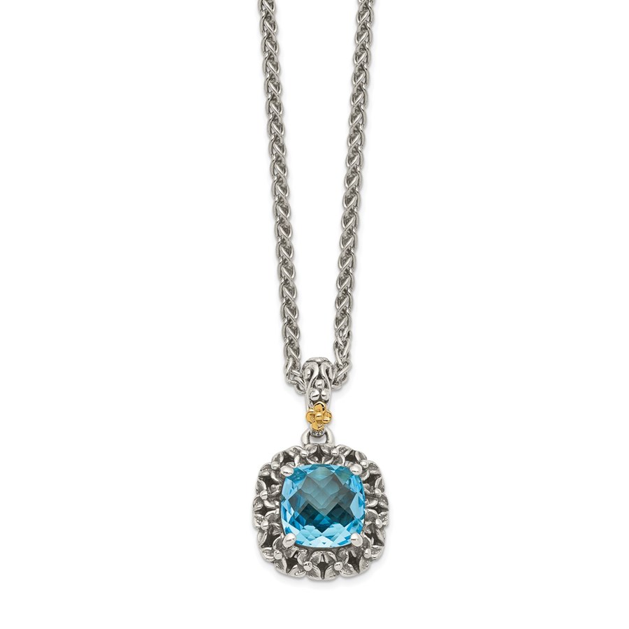 Sterling Silver w/ 14k Polished Blue Topaz Necklace - 18 in.