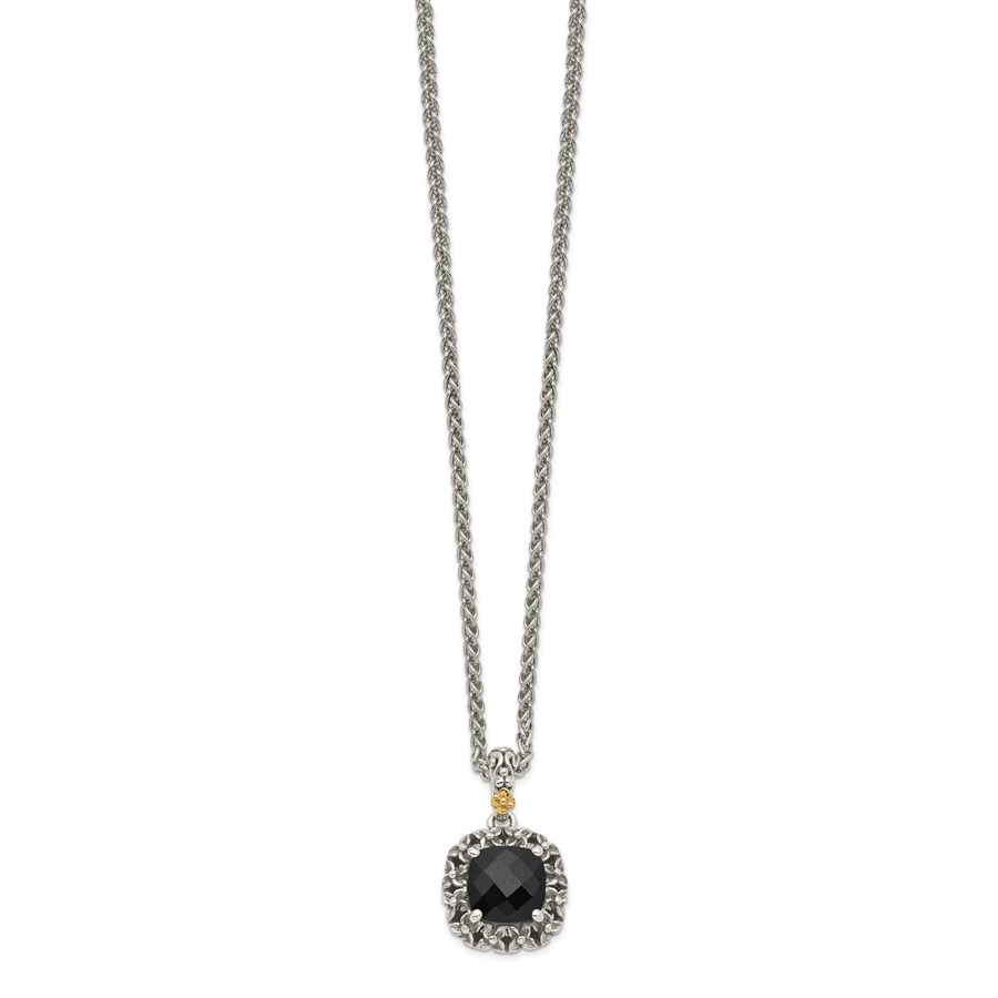 Sterling Silver w/ 14k Polished Onyx Necklace - 18 in.