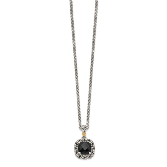 Sterling Silver w/ 14k Polished Onyx Necklace - 18 in. Sterling Silver w/ 14k Polished Onyx Necklace - 18 in.