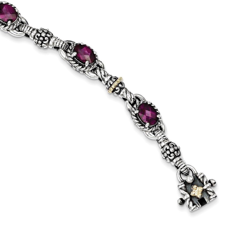 Sterling Silver w/14k Rhodolite Garnet Bracelet