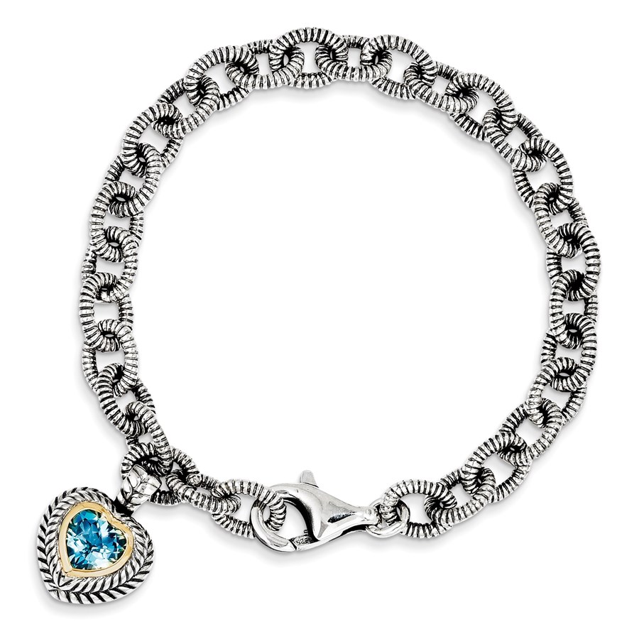 Sterling Silver w/14k Swiss Blue Topaz Heart Bracelet