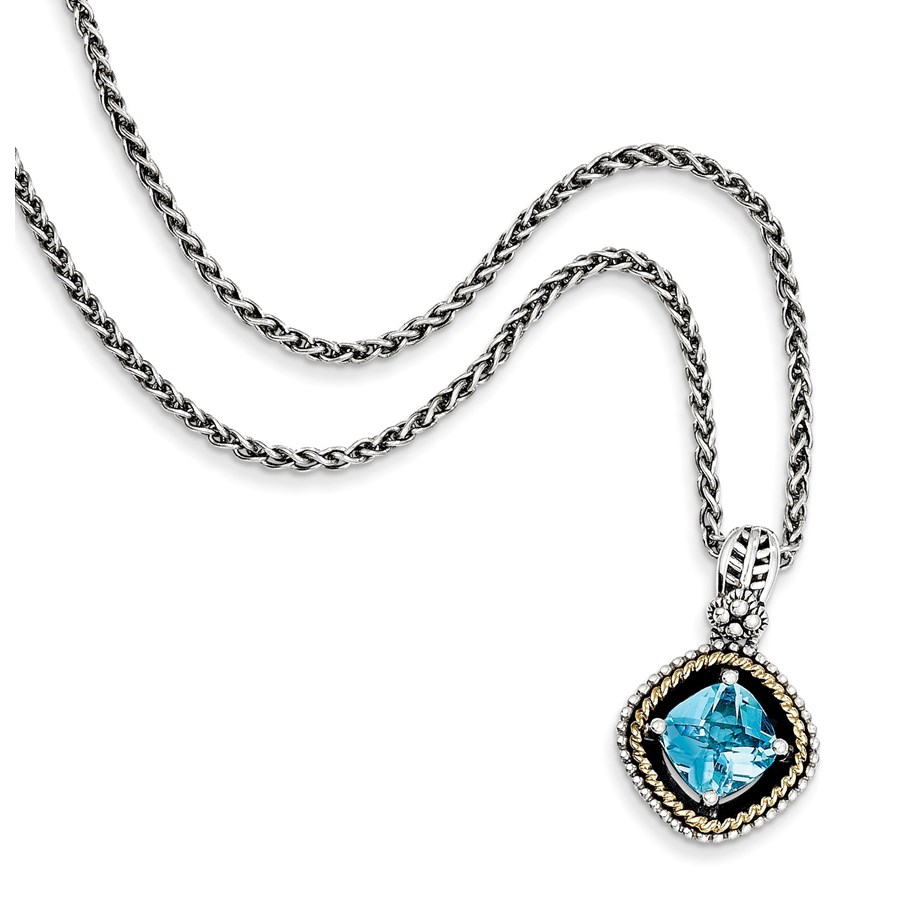 Sterling Silver w/14k Swiss Blue Topaz Necklace