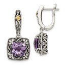 Sterling Silver w/14k Yellow Gold Drop Amethyst Earrings