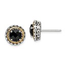 Sterling Silver w/14k Yellow Gold Polished Round Onyx Earrings