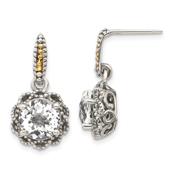 Sterling Silver w/14k Yellow Gold Polished White Topaz Earrings