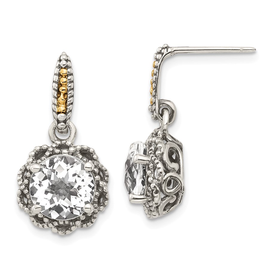 Sterling Silver w/14k Yellow Gold Polished White Topaz Earrings