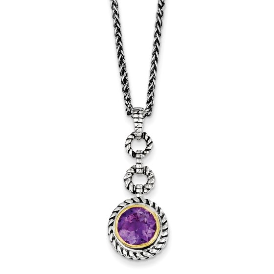 Sterling Silver w/Gold-tone Flash Plated Amethyst Necklace