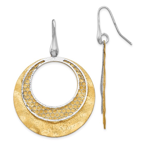 Sterling Silver Yellow/White D/C Scratch-finish Earrings - 51 mm Sterling Silver Yellow/White D/C Scratch-finish Earrings - 51 mm