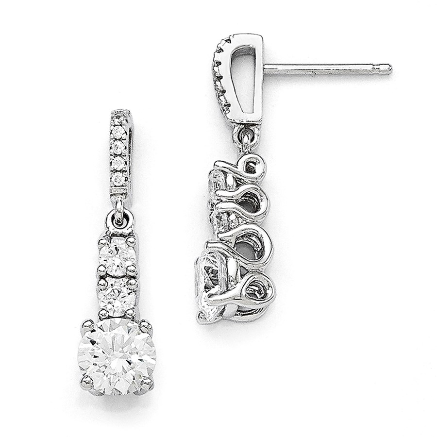 Sterling Silver & Zirconia 3 Stone Dangle Earrings