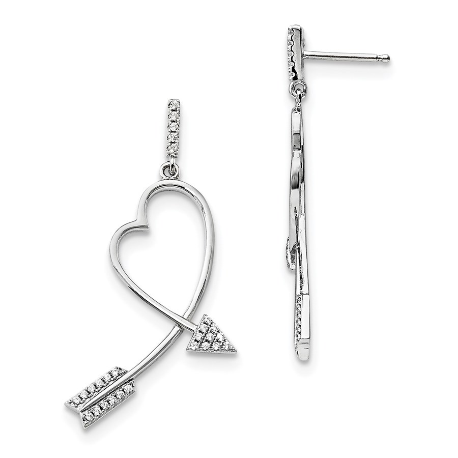 Sterling Silver Zirconia Brilliant Embers Arrow Heart Earrings