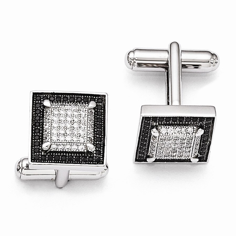 Sterling Silver & Zirconia Brilliant Embers Cuff Links