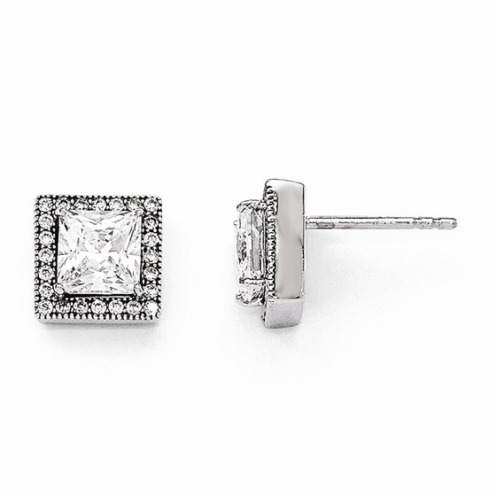 Sterling Silver Zirconia Brilliant Embers Square Post Earrings Sterling Silver Zirconia Brilliant Embers Square Post Earrings