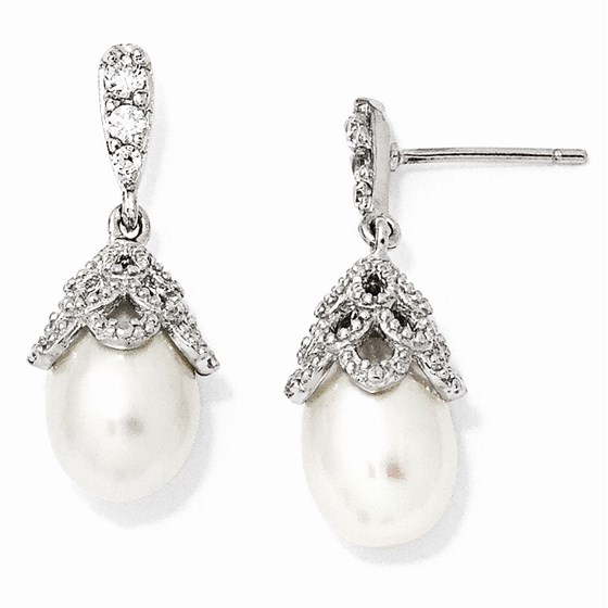 Sterling Silver & Zirconia Cultured Pearl Dangle Earrings