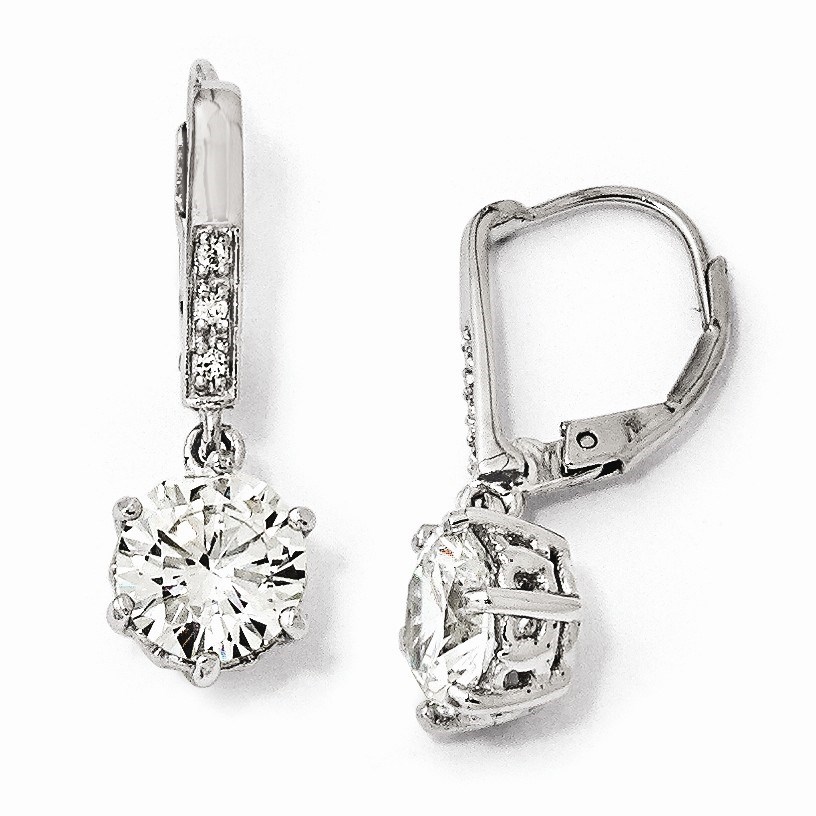 Sterling Silver Zirconia Leverback Earrings (25 mm)