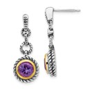 Sterling Silvertone Flash Plated Amethyst Earrings