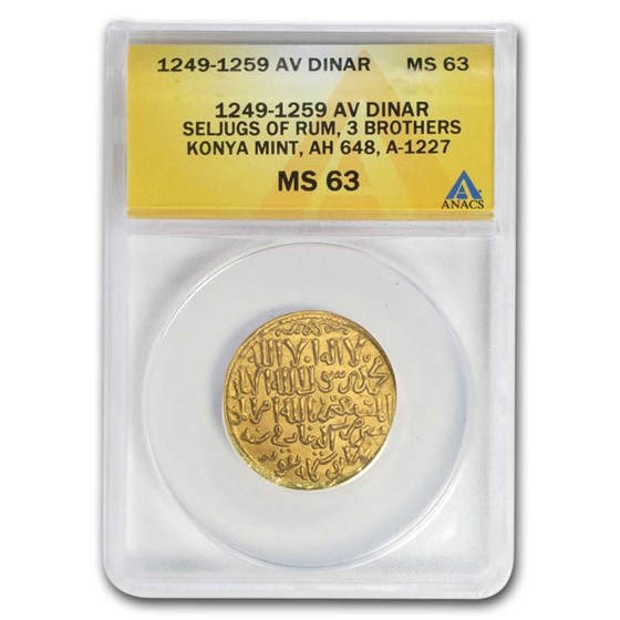 Sultanate of Rum Gold Dinar (1249-1259 AD) MS-63 ANACS (Crusades) Sultanate of Rum Gold Dinar (1249-1259 AD) MS-63 ANACS (Crusades)