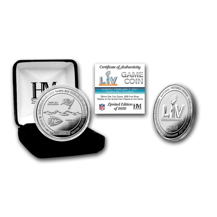 Buy Super Bowl LV NFL 1 oz Silver Flip Coin Buccaneers vs. Chiefs APMEX