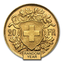 Swiss Gold 20 Francs Helvetia Coin AU (Random Year)