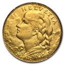 Switzerland Gold 10 Francs Helvetia (1911-1922) Avg Circ