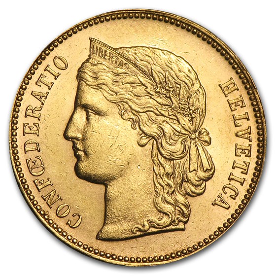 Switzerland Gold 20 Francs Helvetica (1883-1896) Avg Circ Switzerland Gold 20 Francs Helvetica (1883-1896) Avg Circ
