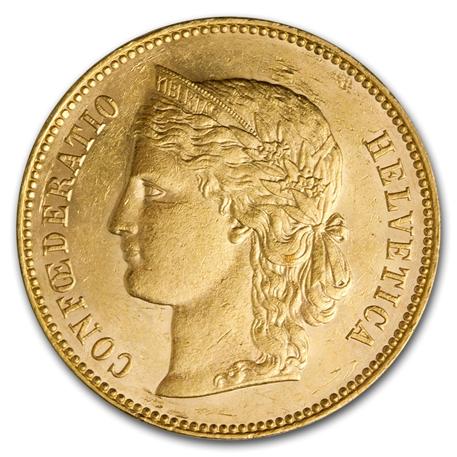 Switzerland Gold 20 Francs Helvetica (1883-1896) BU