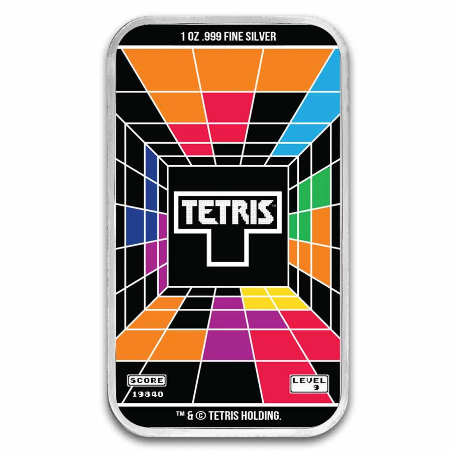 Tetris™ 1 oz Silver 40th Anniversary Colorized Bar in TEP