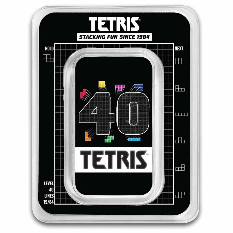 Tetris™ 1 oz Silver 40th Anniversary Colorized Bar in TEP