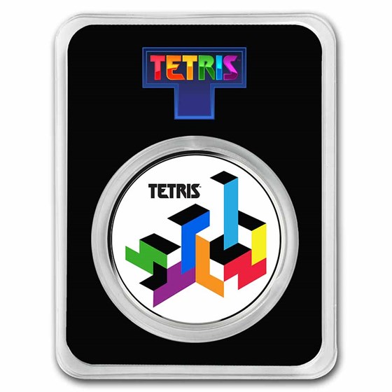 Tetris™ Tetrimino Blocks 1 oz Silver Colorized Round in TEP