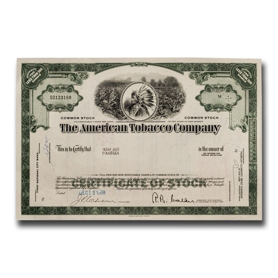 The American Tobacco Company Stock Certificate The American Tobacco Company Stock Certificate