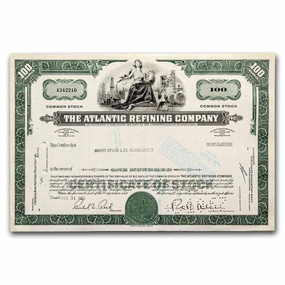 The Atlantic Refining Company Stock Certificate (Green) The Atlantic Refining Company Stock Certificate (Green)