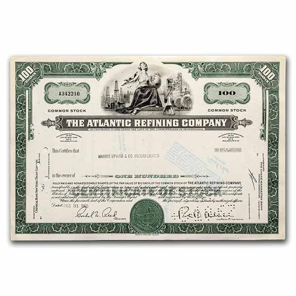 The Atlantic Refining Company Stock Certificate (Green)
