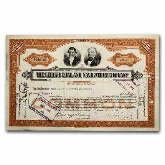 The Lehigh Coal and Navigation Company Stock Certificate (Orange)