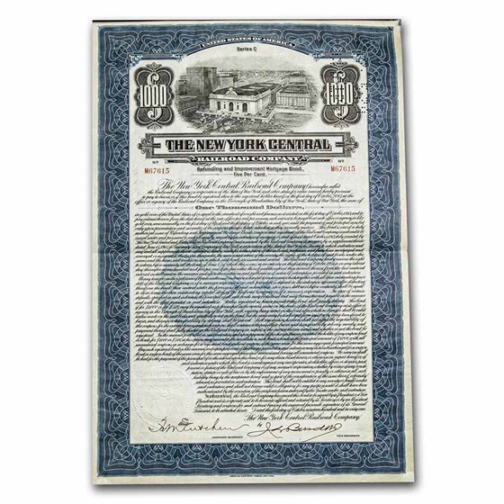 The New York Central Railroad Company Bond Certificate (Blue) The New York Central Railroad Company Bond Certificate (Blue)